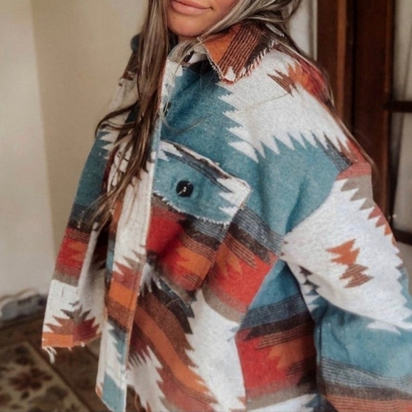 New Yellowstone Jacket Coat Shacket Button Up Top Blue Red - Picture 6 of 11